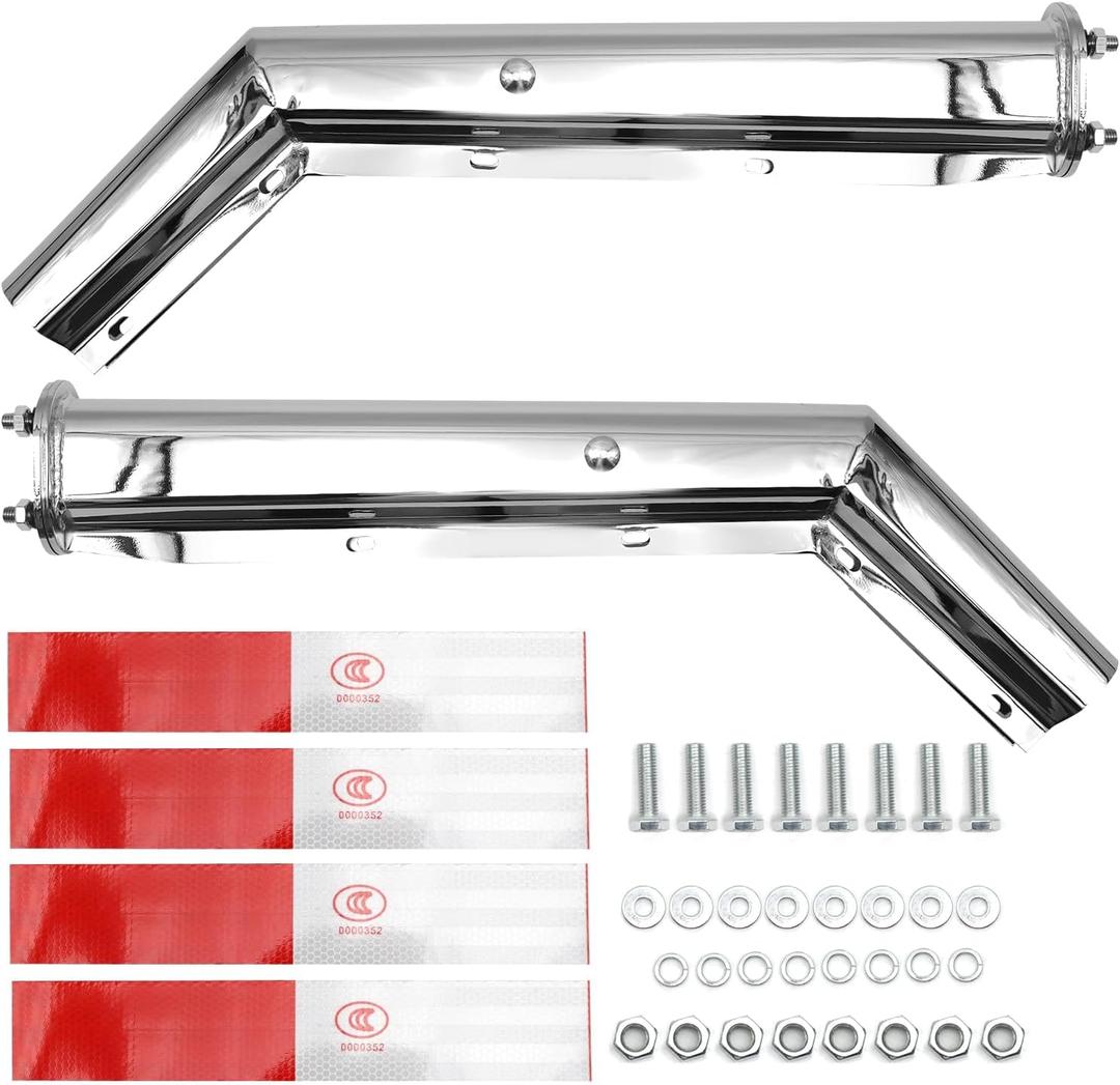 Stainless Steel Angled Mud Flap Hanger for Semi Trucks 2-1/2" Bolt Spacing 30" Length Heavy-Duty Spring Loaded Bracket with Reflective Strip Sticker,2pcs