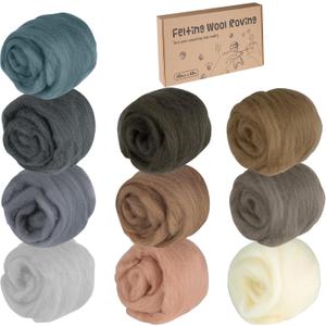 Lemonfilter Needle Felting Wool,10 Colors Natural Soft Fibre Wool Roving (10g/Color) for DIY Craft Materials,Beginner Needle Felting Supplies for Hand Spinning Weaving Knitting and Home Decor(Brown)