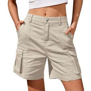 IVIR Bermuda Shorts for Women Cargo Shorts Knee Length 6 Pockets Elastic Waist Long Shorts for Summer Casual S