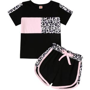Toddler Baby Girl Summer Outfits Short Sleeve T-Shirt and Shorts 2Pcs Clothes Set for Girls (Black)