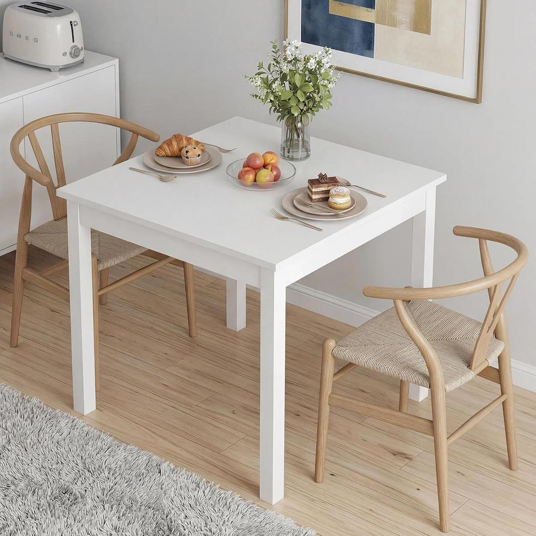 VECELO Square Dining Table for 2-4 People, 29"x29" Minimalist Kitchen Table with Sturdy Wooden Legs, Versatile Table Desk for Small Space,Dining Room,Living Room,Home Office,Easy Assembly,White, 29" x 29" x 30"