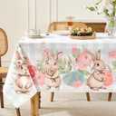 Romanstile Spring Easter Rectangle Tablecloth 60 x 84 Inch, Bunny & Eggs Buffalo Check Plaid Table Cloth Waterproof Fabric Table Cover for Dinner Picnic Indoor Outdoor, Gradient