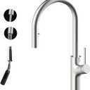 Kitchen Faucet with Pull Down Sprayer,Brushed Nickel Single Hole Stainless Steel Pull Out Kitchen Faucet with Sprayer,Hidden Single Handle Commercial Modern Rv Faucet for Kitchen Sink