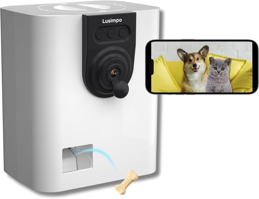 Pet Camera with Treat Dispenser, WiFi Smart Dog/Cat Camera, Free App, Tossing for Dogs/Cats, 1080P, Live Video, Auto Night Vision, 2-Way Audio, No Monthly Fee (White)