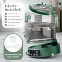 COOK WITH COLOR Glass Mini Low Carb Rice Cooker – Holds 2 Cups Raw/Makes 6 Cups Cooked with Auto Lift Filter Basket, Hotpot & Steamer for Rice, Grains, Digital Panel with Keep Warm, Dark Sage