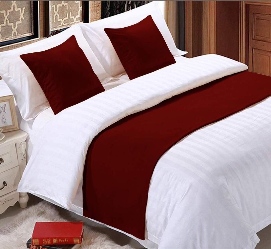 1 Piece Bed Runner Scarf Protector SDipcover Bed Decorative Scarf for Bedroom Hotel Wedding Room - 800 TC-100% Egyptian Cotton, Solid (Queen, Burgundy)