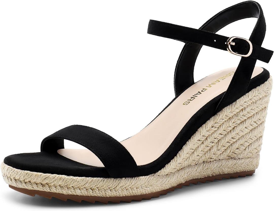 DREAM PAIRS Espadrilles Wedge Sandals for Women, Women's Open Toe Summer Dressy Sandals with Adjustable Ankle Strap and Soft Footbed (8, Black)