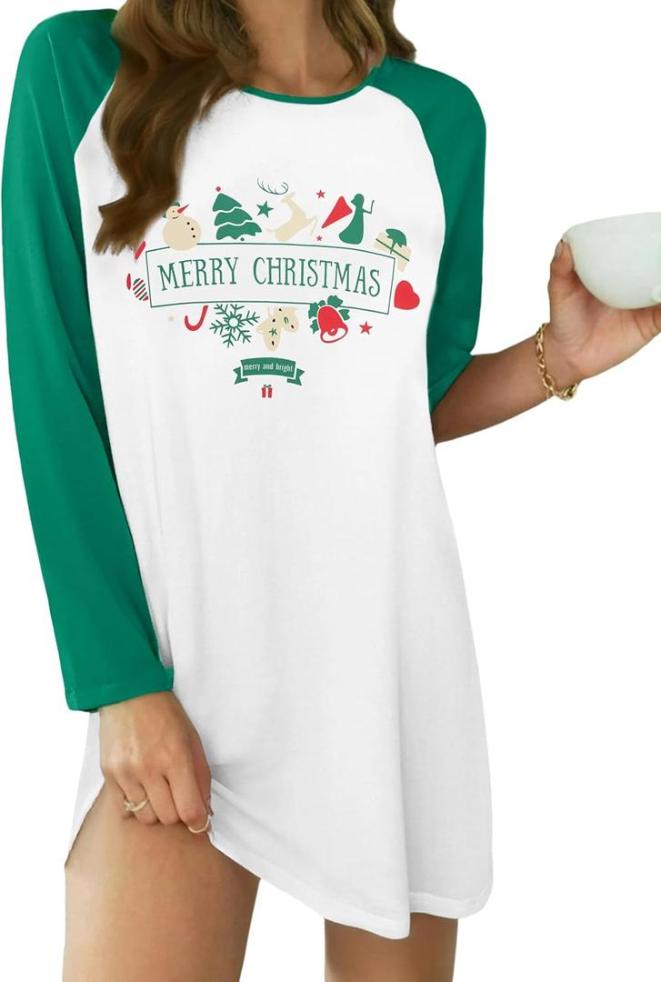 ASTANFY Women Christmas Shirt Dress Merry Christmas Long Sleeve Dress (White, XL)