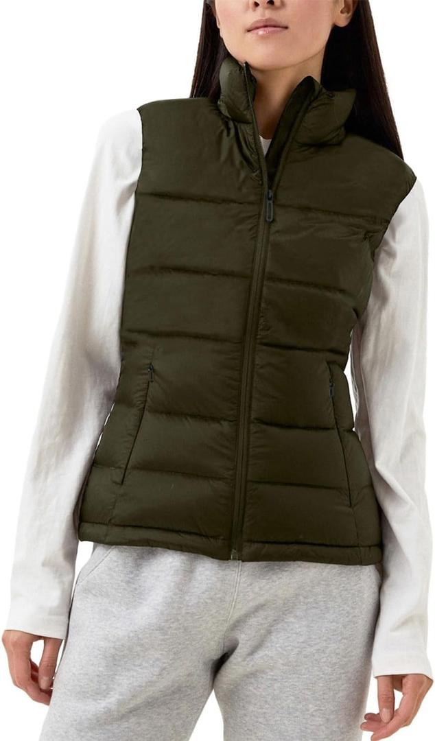Puffer Vest Women Zip Up Sleeveless Stand Collar Outerwear Vest Puffy Warm Lightweight Winter Jacket Coat (Green, S)