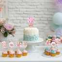25PCS Moon Baby Bear Cupcake Topper and Bear Acrylic Cake Topper, Jungle Animal Theme Cupcake Party Supplies for Baby Shower Decorations Newborn Party Supplies (Pink)