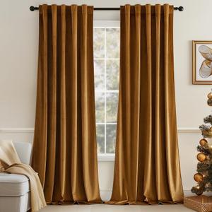 MIULEE Velvet Curtains 108 inches - Luxury Blackout Curtains for Bedroom Living Room Thermal Insulated Super Soft Window Drapes Rod Pocket & Back Tab, Gold Brown, W52 x L108 inches, 2 Panels
