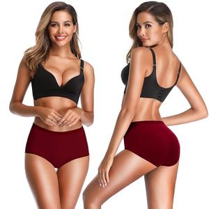 OLIKEME High Waisted Underwear for Women Cotton Breathable Panties Tummy Control Full Coverage Briefs 2 Pack (Red, Purple, M)