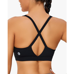 RUNNING GIRL Sports Bra for Women High Support, Molded Cup High Impact Sports Bras with Sewn in Pads Strappy Running Bra, M, Black