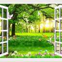 3D Self-Adhesive Painting Fake Window Wall Stickers Tropical Island with Palm Trees Wall Mural Window View Wall Decor for Home (17.3"27.6", Big Tree)