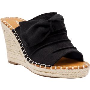 LONDON FOG Womens Heidi Espadrille Wedge Sandals with Knotty Bow Detail (10, True Black)