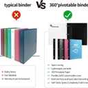 360 Degree Pivotable Binder, Upgraded 3 Ring Binder 1 inch, Flexible Binders 3 Ring, Foldable Three Ring Binders- Black