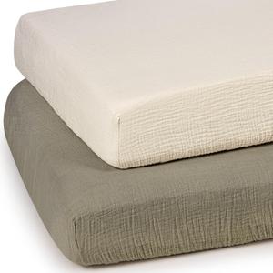 lulumoon Baby Muslin Crib Sheets - Toddler Cotton Fitted Crib Sheets Neutral for Boys and Girls 2Pack (Olive & Cream)