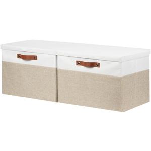 DULLEMELO Large Closet Storage Baskets with Lids 2-Pack, Storage Boxes Organizer Containers Baskets with Cover for Bedroom Closet Office Nursery (White & Khaki - 17"*12"*12")