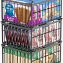 Freezer Organizer Bins, 3 Pack Big Stackable Deep Chest Freezer Organizer Bins, Foldable Baskets with Handles, Black Storage Container Baskets for 5 to 9 Cu.FT Deep Freezer Sort Frozen Meats (Large)