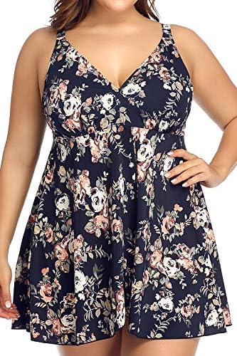 PERONA Women's Swimdress Plus Size Swimwear One Piece Swimsuit Floral Print Bathing Suit,18W