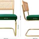 Mid-Century Modern Dining Chairs Set of 2, Velvet Upholstered Seat with Natural Rattan Backrest, Armless Side Chairs with Metal Legs, Ergonomic Design for Home Kitchen Dining Room, Green, CangLong