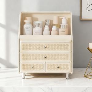 Large Cosmetic Storage Box Dustproof And Waterproof. Display Case with Drawers Countertop Vanity Organizer for Skincare, Lipsticks, Perfume Bathroom Cosmetic Storage Display Box (White)