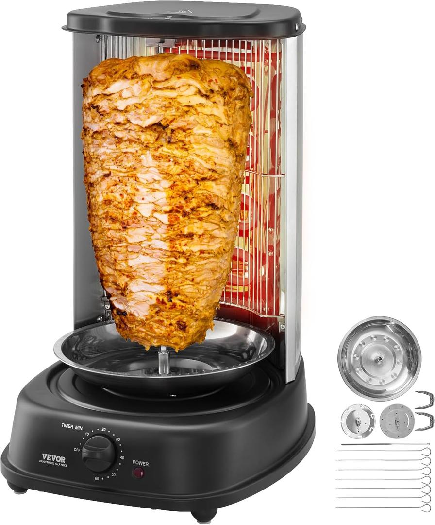 VEVOR Shawarma Grill Machine, Vertical Chicken Shawarma Cooker Machine Countertop, Electric Stainless Steel Broiler Gyro Rotisserie Oven Doner Kebab Machine, for Home Restaurant Kitchen Parties (11.5 L)