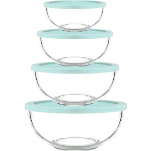 Luvan Borosilicate Clear Glass Mixing Bowls with Lids Set of 4 (0.53qt, 1.1qt, 2.1qt, 3.7qt), Space Saving Nesting Bowls Large Kitchen Salad Bowls for Meal Preping,Baking,Mixing,Dishwasher Safe