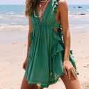 Women's Summer Ruffle Dresses Backless Flowy Swing Cute Dress Sleeveless V Neck Babydoll Mini Sundress (L)