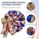 250th Anniversary Patriotic Wreaths for Front Door, 24 Inch Large 4th of July Decorations, Handcrafted Ribbon Burlap Bow, Red White and Blue Memorial Day Wreath with Lights & Storage Bag