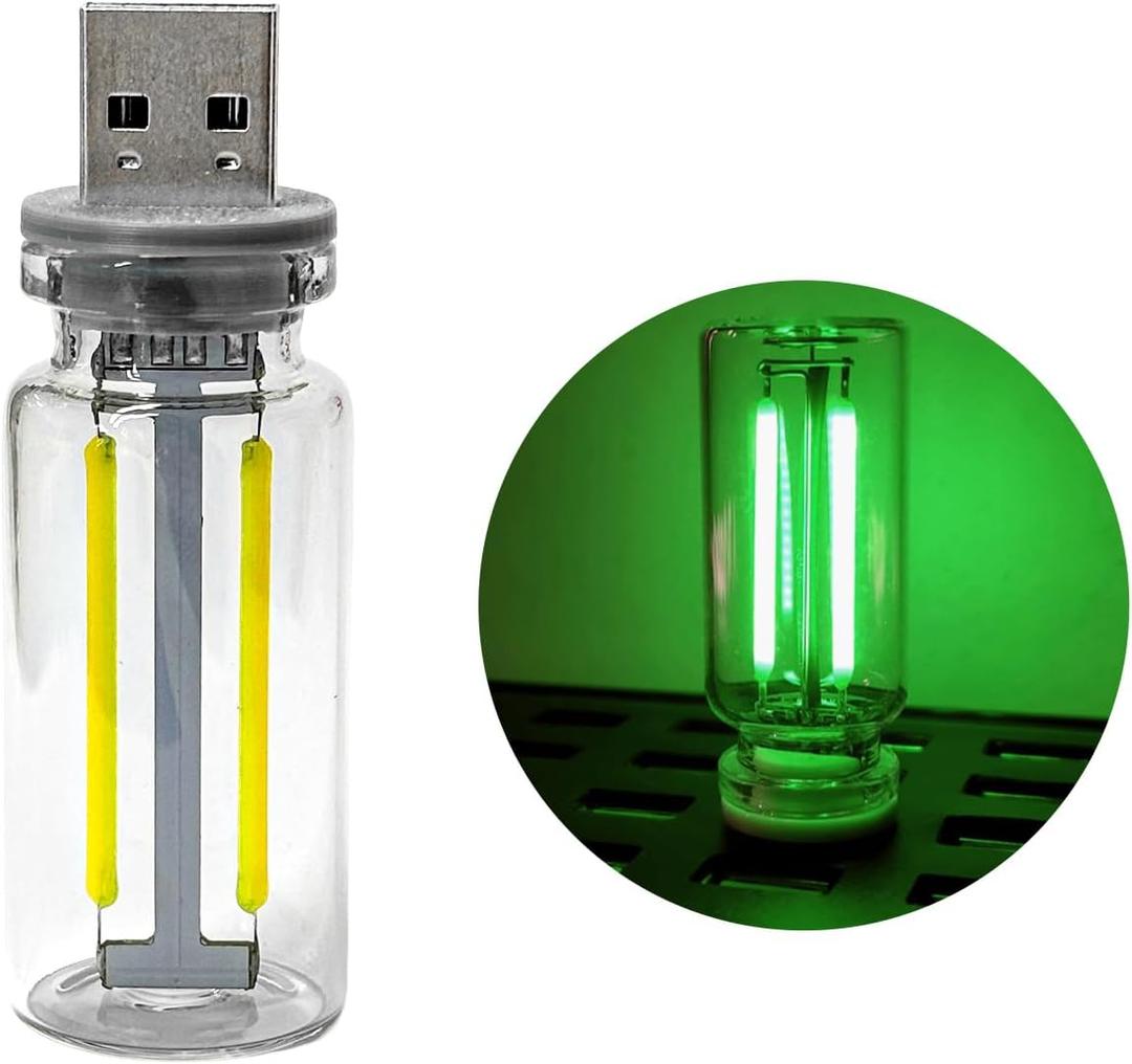 DXNQ USB LED Car Interior Atmosphere Light, Plug-in USB Automotive Interface Charging Ambient Light, Mini Glass Bottle Night Light Touch Control Vehicle Interior Decor Retro Lamp (Green)