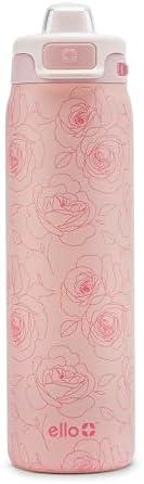 Ello Pop & Fill 22oz Stainless Steel Water Bottle with Quick Fill Technology, Double Walled and Vacuum Insulated Metal, Leak Proof Locking Lid, Sip and Chug, Reusable, BPA Free, Roses