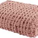 Madison Park Chenille Chunky Knit Handmade Throw Blanket, Luxuriously Soft Gift Blankets, Cottage Style Room Décor, Lightweight & Breathable All Seasons Throw Blanket for Couch, 50" W x 60" L Blush