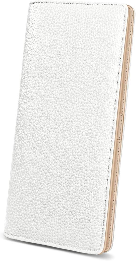 Immaturus Womens Wallet, White Slim Thin RFID Blocking Card Wallets, Bifold PU Leather Credit Card Holder Organizer, Cute Cash Clutch Long Billfold with Zipper Coin Pocket Ladies Girls Gift
