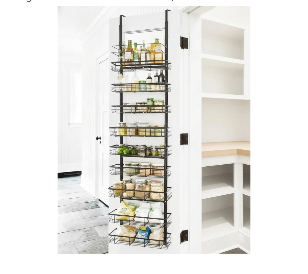 9-Tier Over The Door Pantry Organizer, Adjustable Metal Hanging Spice Rack for Kitchen, Bathroom & Bedroom Storage, Heavy-Duty Alloy Door Rack Organizer with 3 Basket Sizes, 9 Baskets