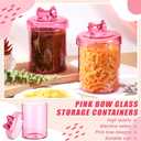 Meanplan 2 Pack Pink Bow Glass Storage Containers with Airtight Lid 30 oz Cute Food Storage Jars Organizers for Overnight Oats, Kitchen Cookies, Coffee Beans, Dry Goods, Candy, Tea