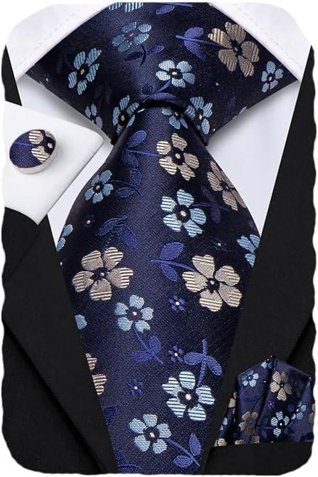 Hi-Tie Men's 63" 70" Extra Long Silk Ties with Pocket Square Cufflinks Set for Big and Tall Men Wedding Business