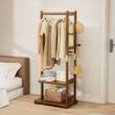 Taitiy Coat Rack Solid Wood Clothes Rack with 2 Shelves & 4 Hooks for Hanging Clothes Garment Wallets Hats, Clothing Rack Coat Rack Freestanding Hall Tree with Storage for Hallway Bedroom Living Room