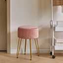 IBUYKE Velvet Storage Footrest Stool Ottoman, Makeup Vanity Stool Side Table with Golden Steel Legs Removable Cover, Coffee Table Top Cover, Pink LG-20P