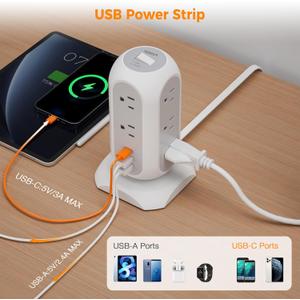 Tower Power Strip Flat P..upplies,Dorm Essentials
