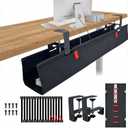 Under Desk Cable Management, No Drill 36", Cord Organizer, With Silicone Pads (No Scratch!) 16 Cable Ties, Washable PE Honeycomb Base, Clamp/Screw Mount-Fits Any Desk 0-2.1", No Stinky Cardboard! Black
