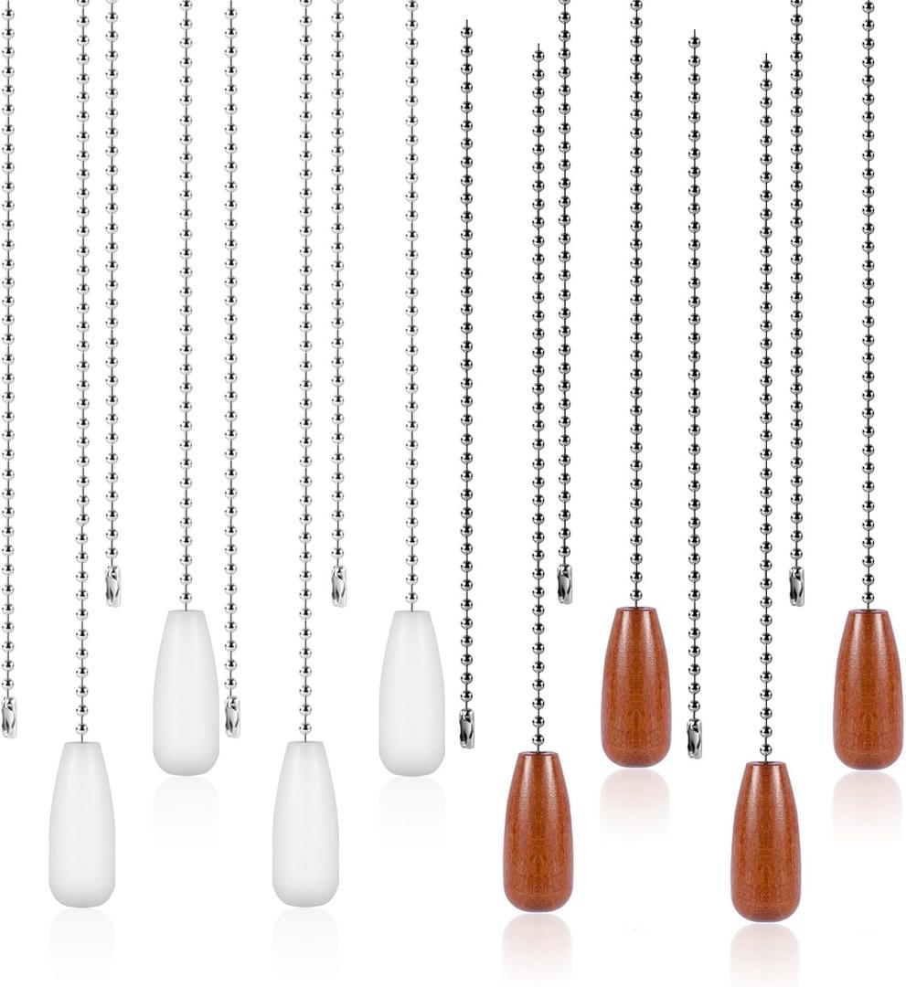 2 x lasuroa 8pcs Ceiling Fan Pull Chain Extenders, 13 Inch Wooden Beaded Balls Light Pull Chain Extension Decorative Ornaments Pendant for Ceiling Fan Light Lamp Fixtures Decoration (White+Brown)