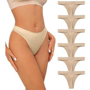 SHARICCA Seamless Thongs for Women Sexy Breathable No Show Thong Underwear Women Multiple Pack (Medium, (6 Pack) Nude Colors)