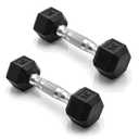 CAP Rubber Coated Dumbbell Weights, Free Weights for Home Gym Strength Training, Anti-Roll Hex Dumbbells with Black, Chrome & Comfort Grip Handles, Pairs & Sets, 5lb Pair Set