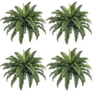 FOREST PRINCE 35" Fake Ferns, 4 Large Artificial Bonston Ferns Bushes Plants with 39 Fronds for Outdoors Garden Patio Porch Entrance Low Maintain Home Decor