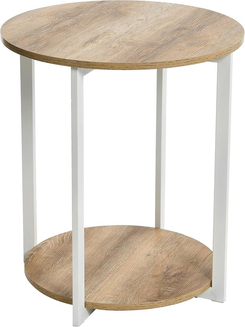 Household Essentials Coastal Oak Round End Table 2 Tier