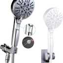 Handheld Shower Head with on off Switch&Built-in Power Spray,7-Setting High Pressure Spray Shower Wand with 79in Long Hose&Bracket and Extra Adhesive Shower Holder for Lower Mount,Chrome (Silver)