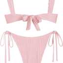 seamoly Bikini Sets for Women Ribbed Cutout Swimsuit Cheeky High Cut Side Tie Thong Bathing Suit Tie Back Swim Suits (Pink, M)