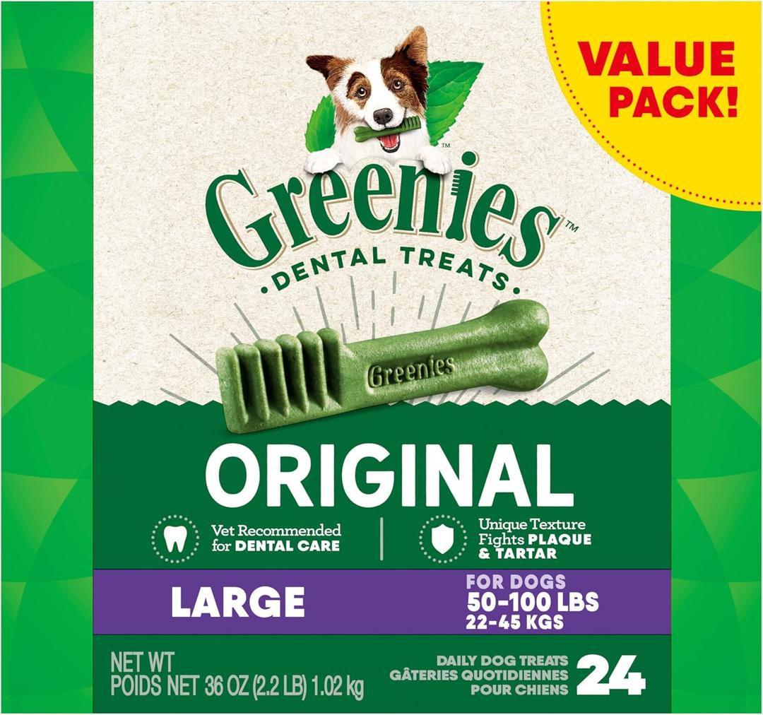 Greenies Original Large Dental Dog Treats, 36 oz. Pack (24 Treats) No BB Date Found
