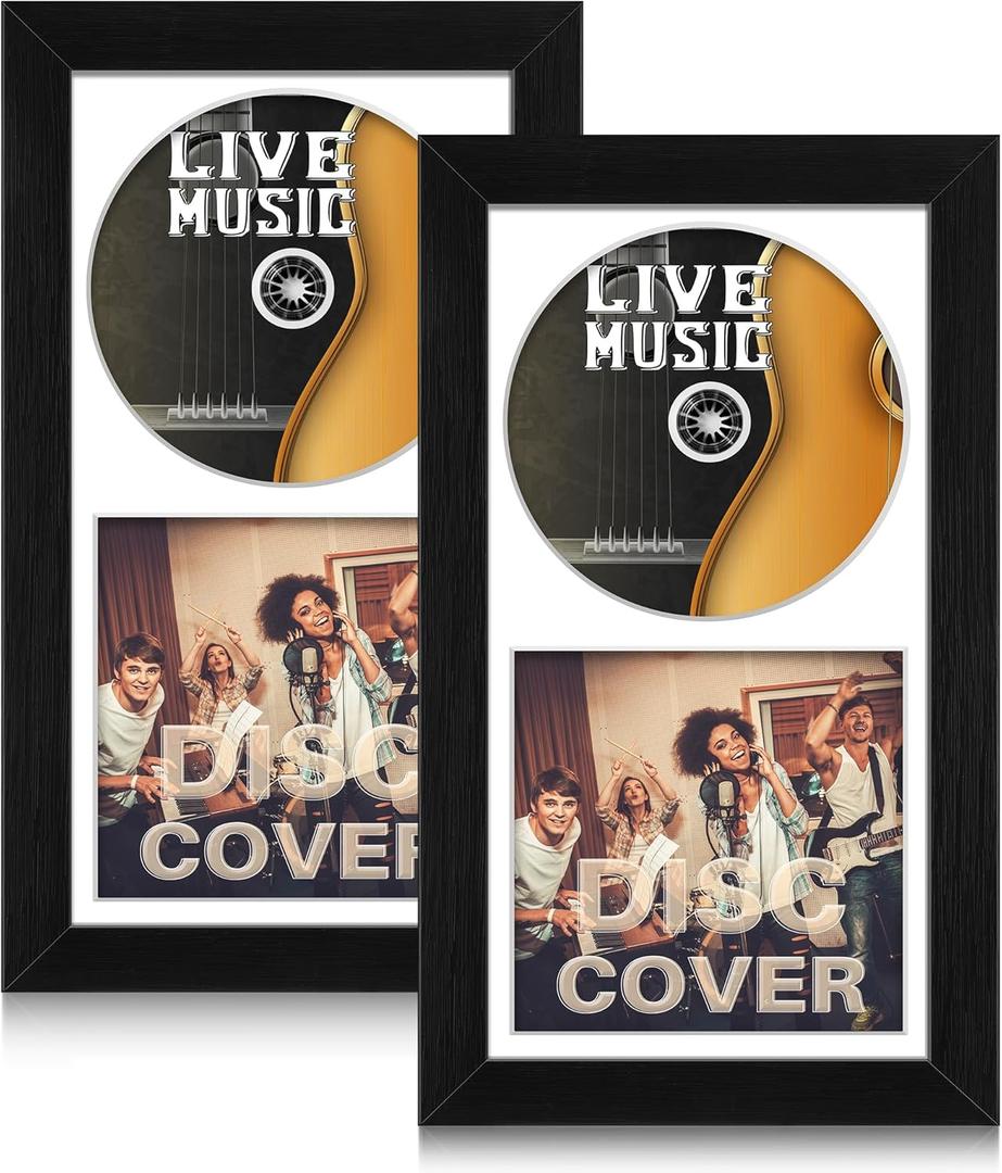 2 Pcs CD Display Frame, 12" x 6.8" Album Cover Art and CDs Display Frame Self Standing with Wall Hanger, Classic Record Album Frames, Imitation Wood Polystyrene CD Cover, Home (White)